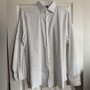 14th & Union Men’s Star Print Button Down Shirt White Navy Trim Fit L